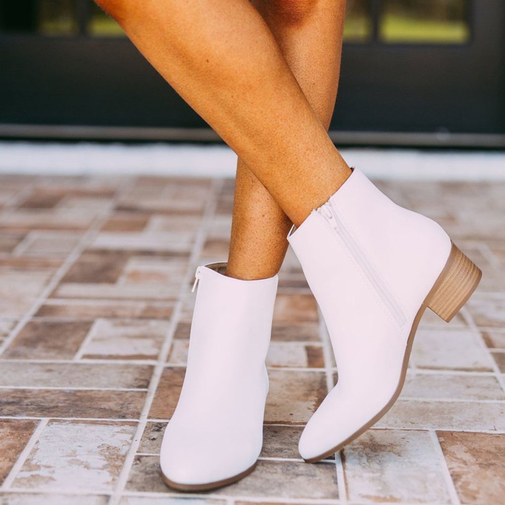 HP💃 Wood-Like Block Low Heel Ankle Booties Boots